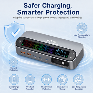 บริการ ODM สถานีชาร์จ GaN 470W สำหรับวางบนโต๊ะ 6 พอร์ต USB-C พร้อมสายชาร์จแบบยืดหดได้ สำหรับ <span class=keywords><strong>Xiaomi</strong></span> และ iPhone - Product Image 6