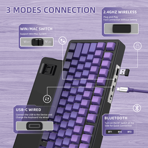 ATTACK SHARK X85 Wireless Mechanical <strong>Keyboard</strong> 75% Gasket-mounted <strong>Bluetooth</strong> 5.1 2.4G Wireless Type-C Wired Mechanical <strong>Keyboard</strong> - Product Image 4