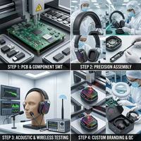 Casque de jeu sans fil RGB multimodes OEM ODM, circum-auriculaire, autonomie de 46 heures