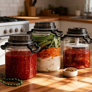 Pickling Jar Food Grade Plastic Cylinder With Handle Airtight Seal For Vegetables And Chili Sauce Size L - Product Image 1