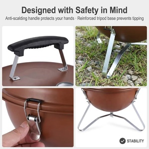 Heavy Duty Matte Copper Brown Charcoal <b>Kettle</b> Grill Outdoor Portable BBQ with Thermometer Vent Control - Product Image 5