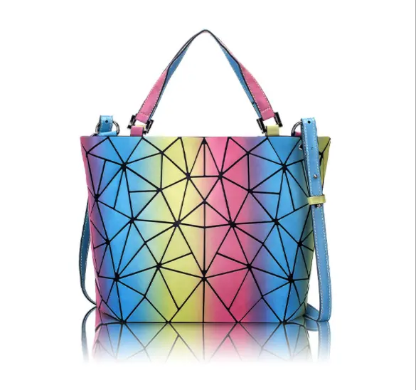 summer famous brand luxury diamond lattice rainbow holographic barrel tote bag large crossbody shoulder gradient bags for women