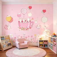 Papier Peint Mural Dessin Animé Lapin Rose, Papier Peint Mural pour Chambre de Fille, Crèche, Coin Lecture, Espace Bureau d'Étude, Zone de Jeu
