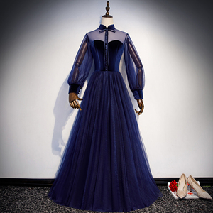 Venta al por mayor hasta el suelo cuello alto vestido de <span class=keywords><strong>fiesta</strong></span> de noche Formal con mangas largas A-line tul vestido de graduación Vestidos De <span class=keywords><strong>Fiesta</strong></span> - Product Image 2