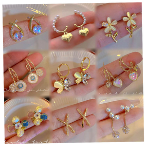 Mode S925 argent papillon <span class=keywords><strong>forme</strong></span> opale <span class=keywords><strong>croix</strong></span> boucles <span class=keywords><strong>d</strong></span>'oreilles Vintage fleur longue gland coeur haut sens - Product Image 1