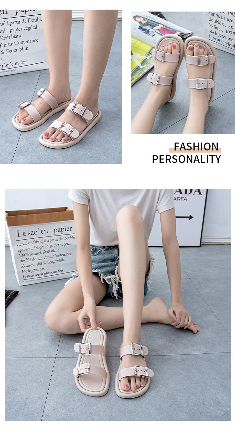 Women Flat Slippers Buckle Non-slip Home Soft Shoes Outdoor Slippers Wholesale