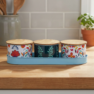 Floral Metal Spice <b>Containers</b> With Wooden Lids Airtight Food <b>Storage</b> Set <b>For</b> <b>Kitchen</b> Use - Product Image 5