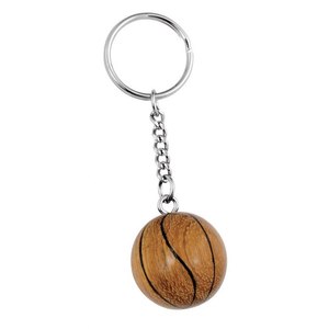 Porte-clés en bois en forme de mini ballon de basket, accessoire sportif - Product Image 1