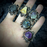 INS Vintage Rétro Naturel Améthyste Météorite Noire Fluorite Verte Quartz Jaune Labradorite Ouvert Réglable Unisexe Européen
