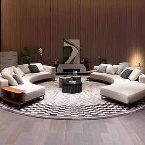 طقم أريكة حديث منحني بتصميم وحدات مع تنجيد قماشي، كنبة دائرية لغرفة المعيشة وديكور المنزل - Product Image 1