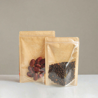 Sachet Doypack de luxe en gros, brun kraft, imprimé en héliogravure, résistant à l'humidité, avec fermeture éclair, face transparente en Mylar, pour aliments, nouilles et gelées
