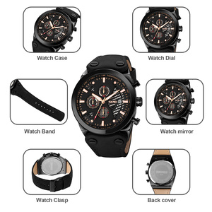 Reloj cronógrafo redondo para hombre, correa de cuero de lujo, reloj de cuarzo resistente al agua 30M, relojes al por mayor - Product Image 2