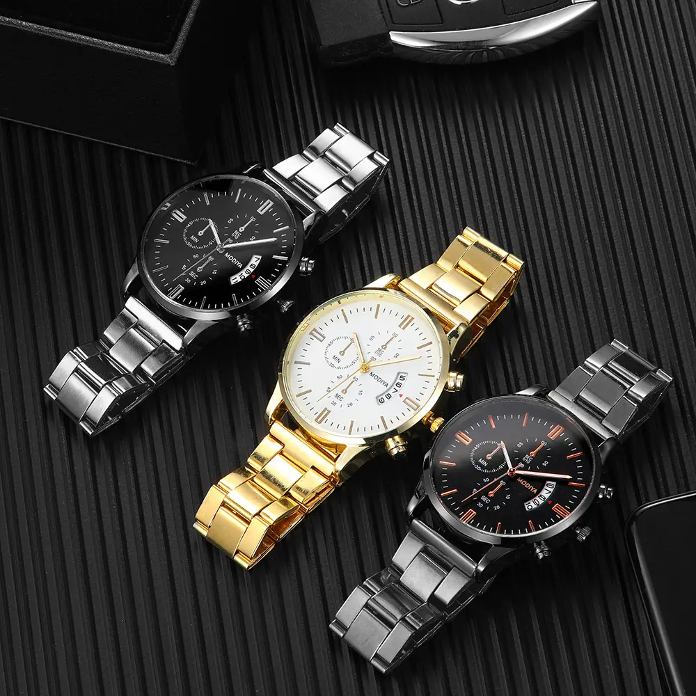 QJC119 Men Watch Quartz Analog Wristband Dress Classic Work Business Casual Wrist Watches Men Casual Quartz Chronograph Watch