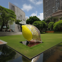 Sculpture géante en acier inoxydable poli miroir, creuse, en forme de citron, pour installation artistique en ville, jardin ou centre commercial