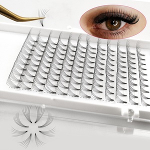 Extensions de cils en faux vison à tige courte, effet grande fleur, style européen et américain, courbées, sans perte de racine, racine courte - Product Image 1