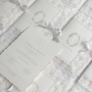 Elegant Vintage Lace Wedding Invitations Custom Handmade Paper Invite Card With <b>Wax</b> <b>Seal</b> And Silk Ribbon - Product Image 1