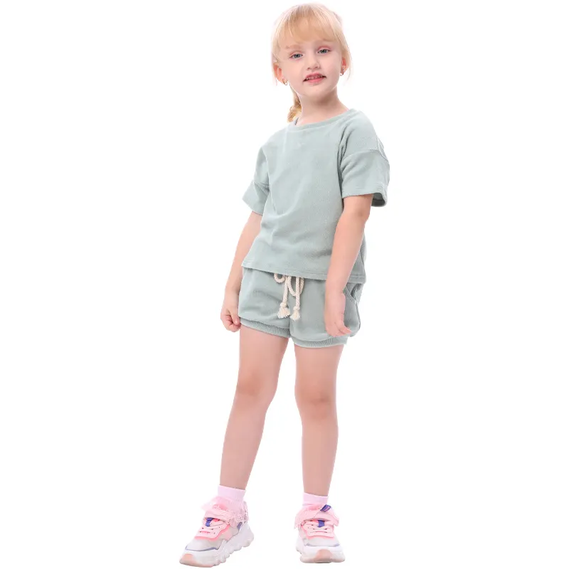 Cina fabbrica diretta grigio chiaro bambini tuta da ginnastica due pezzi Set Design di base ragazze tinta unita ragazze Set di abbigliamento