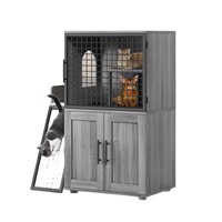 Cage pour chat en bois massif de style nordique, rectangulaire, avec double porte et échelle d'escalade, plateau en bois, multifonctionnelle, pour usage domestique, toutes saisons