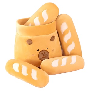 Divertido realista cuatro baguette francés encantador marrón capybara cara bolsa redonda juguetes suaves conjunto escritorio decoración algodón comida pan de felpa - Product Image 1