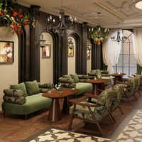 Canapés de restaurant en bambou de style occidental, ensembles de tables et chaises de café, mobilier personnalisable de style français vintage pour maisons d'hôtes et hôtels