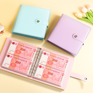 50pp tiền tiết kiệm cuốn sách chất kết dính Clip PU da tiền tệ đồng xu nhận lưu trữ tiền mặt phong bì Ví tiết kiệm Cuốn sách với Vòng chất kết dính - Product Image 1
