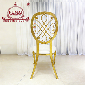 Party Rental Furniture Wholesale <b>Round</b> Back Gold Stainless Steel Chair with White <b>Cushion</b> - Product Image 3