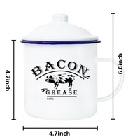 Récipient personnalisé de 40oz 1.2 litres pour filtre à huile de cuisson en forme de goutte à goutte pour graisse de cuisine Récipient pour graisse de bacon émaillé avec passoire