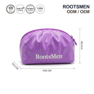 RootsMen Purple Nylon Cosmetic <b>Bag</b> Medium Size Zipper Closure Water Resistant Simple Letter Pattern - Product Image 1