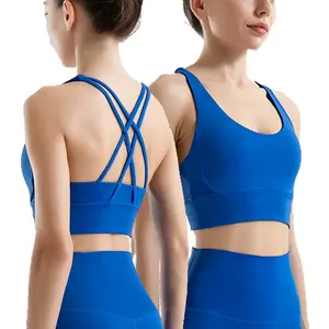 定制标志供应商女士女孩健身房支持交叉背部性感健身系带瑜伽运动文胸