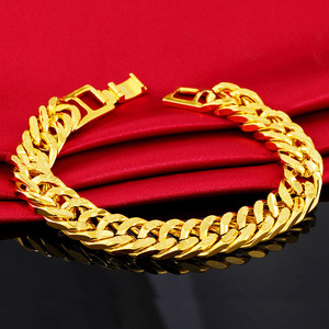 Bracelet chaîne gourmette plaqué or 18 carats 12 mm pour homme, en alliage de zinc, cadeau de bijoux - Product Image 1