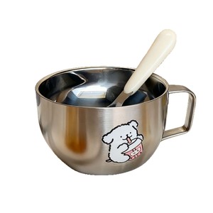 Bol en acier inoxydable avec poignée, design de dessin animé, pour servir la nourriture aux bébés de 1 à 2 ans, bol à soupe épaissi anti-brûlure - Product Image 4