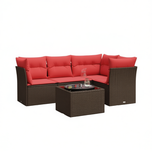 Ensemble de canapés de patio en polyrotin brun, 5 pièces, meubles d'extérieur durables, design moderne et contemporain - Product Image 1