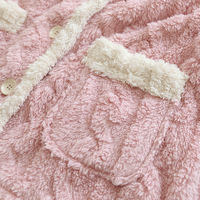 Pyjama cardigan thermique en flanelle épaisse pour femme, automne/hiver, manches longues, en coton, laine et polaire corail, avec revers