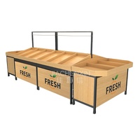 Zware houten en metalen economische ISO-gecertificeerde supermarkt fruit- en groenteopslagrekken, vrijstaande displaystandaard, snel op te zetten