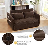 Canapé-lit convertible 3-en-1 en velours côtelé de 55,5 pouces avec ports de chargement USB et cadre métallique pour salon et appartement