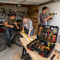 Kit combiné d'outils électriques 57 pièces 21V avec perceuse, clé à chocs et tournevis, avec boîte de rangement en plastique pour la réparation et l'entretien des appareils électroménagers