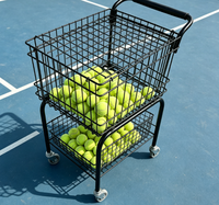 Chariot à balles de tennis portable en métal avec deux paniers de rangement et chariot roulant pour l'entraînement sur le terrain de tennis