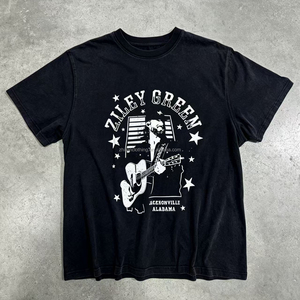 เสื้อยืดโอเวอร์ไซส์ผ้าฝ้าย 100% พิมพ์ลายกราฟิกภาพคนร้องเพลงคันทรี่สีดำสไตล์วินเทจ ล้างสีแบบแอซิดวอช สำหรับผู้ชาย สตรีทแวร์ - Product Image 1
