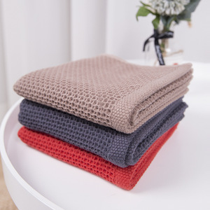 Serviette en coton pur nid d'abeille 34x34cm, motif gaufré carré, couleur unie, résistante aux peluches, pour usage domestique - Product Image 2