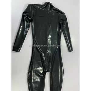 Lateks fetiş kauçuk Catsuit fermuar lateks tam vücut siyah kadınlar Unisex özelleştirilmiş OEM ODM - Product Image 5
