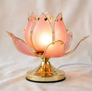 Lotus Flower Table <b>Lamp</b> Pink Glass Shade Metal Base E26 LED Soft <b>Warm</b> Light Modern Decorative Bedroom Lighting - Product Image 5