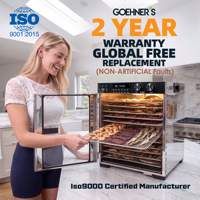 12-bakjes voedseldroger 1100W 5 vooraf ingestelde modi 30-90°C 0-48 uur timer SUS304 bakjes 9,3 kg voor fruit, leer, kruiden, voedseldehydrator