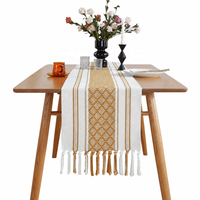 Chemin de table tissé à la main avec pompons, en mélange de coton, avec set de dessous de plat assorti pour table à manger