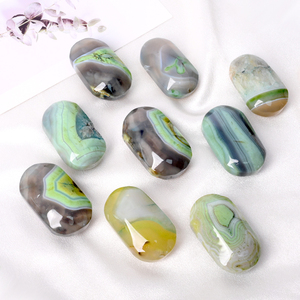 Venta al por mayor de piedras de ágata verde ovaladas con banda, piedras de ágata para recuerdo - Product Image 5