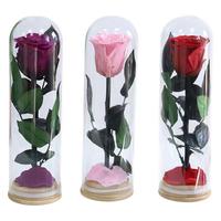 Prix usine directement fournir vente chaude Real Touch éternelle Rose préservée fleur de mariage pour toujours Roses dans un dôme en verre Led