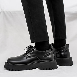 Scarpe da uomo in pelle 2026 Nuova Collezione Primavera Nere Stile Derby Britannico Business Casual con Lacci Suola Spessa Solida per Sposo Matrimonio Punta Larga - Product Image 3