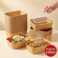 Boîtes à lunch en papier kraft recyclables personnalisées en gros avec couvercle en plastique pour la restauration rapide à emporter, forme rectangulaire, logo personnalisé numérique