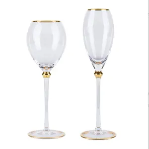 Kurşunsuz kristal el üflemeli altın jant yaldızlı şampanya flüt ve şarap bardağı