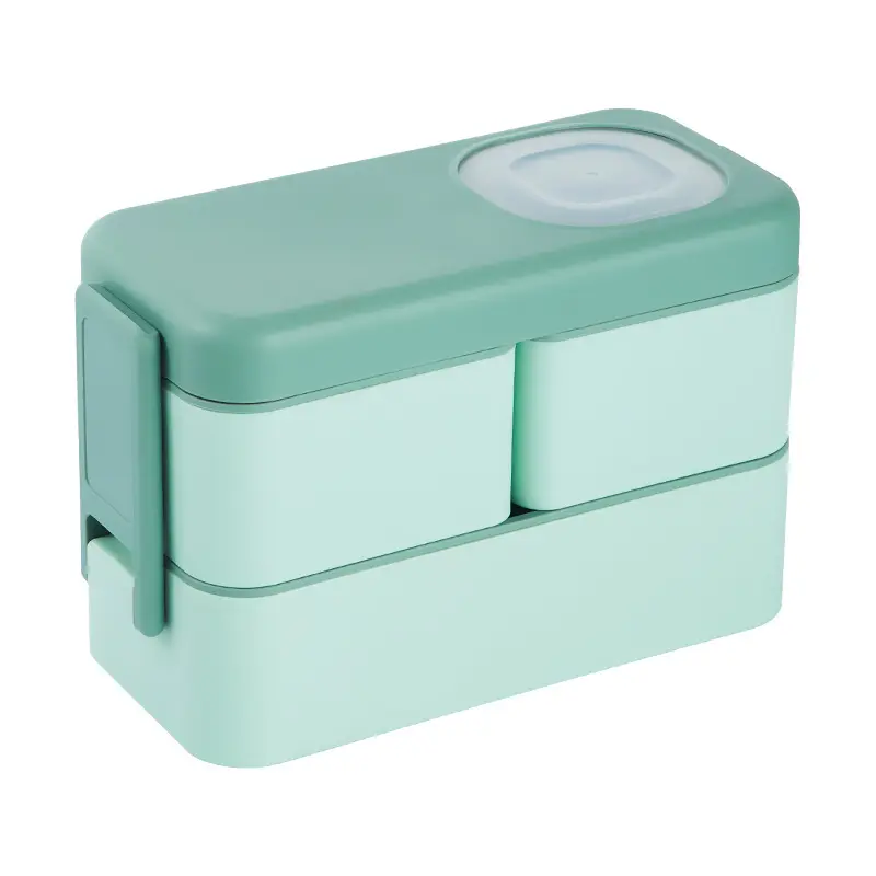 Boîte à Bento empilable sans BPA, micro-ondes, étanche, 2 couches, boîte à Bento en plastique de 1050ml, paille de blé, boîte à déjeuner avec cuillère et fourchette