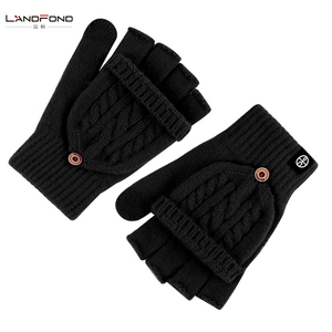 Gants tricotés chauds d'hiver pour femmes mitaines sans doigts convertibles Jacquard demi-doigt Flip ski en plein air - Product Image 4